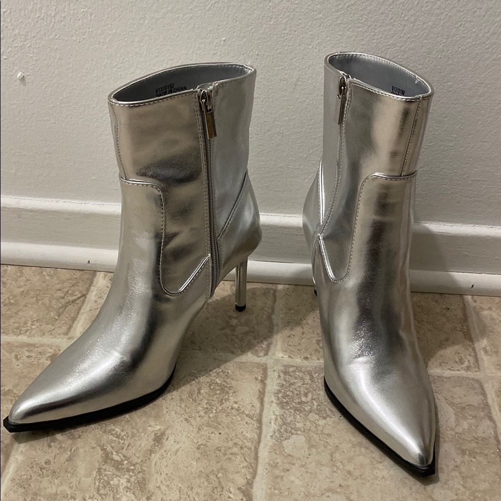 Silver Stiletto Ankle Boots